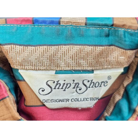 Ship n Shore Womens M/L Blouse 70s Retro Tailored Vertical Stripes Boho Hippie - Picture 11 of 11